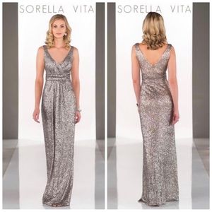 •SORELLA VITA• Platinum Matte Sequin Bridesmaid Floor-Length Dress Style 8686